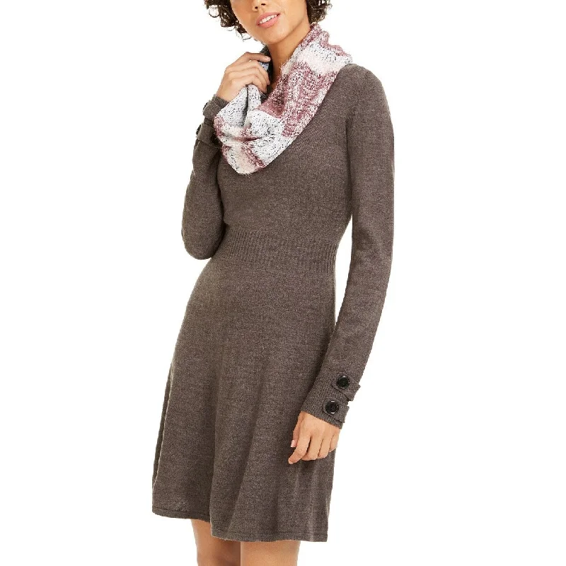 Casual Elegance BCX Women's Striped Scarf & Sweater Dress Gray Size Extra Large