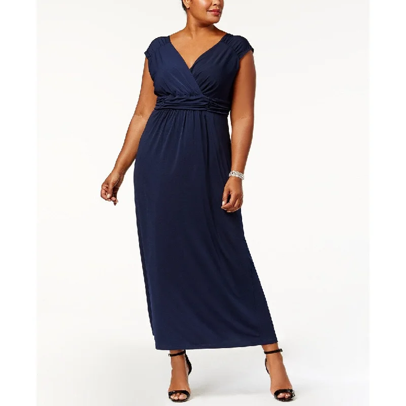 Fashion Wear NY Collection Women's Plus Size Ruched Empire Maxi Dress Blue Size 2 Extra Large - XX-Large