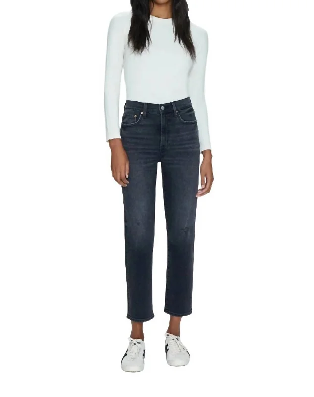 Slightly Flared Design Charlie High Rise Straight Jean In Black