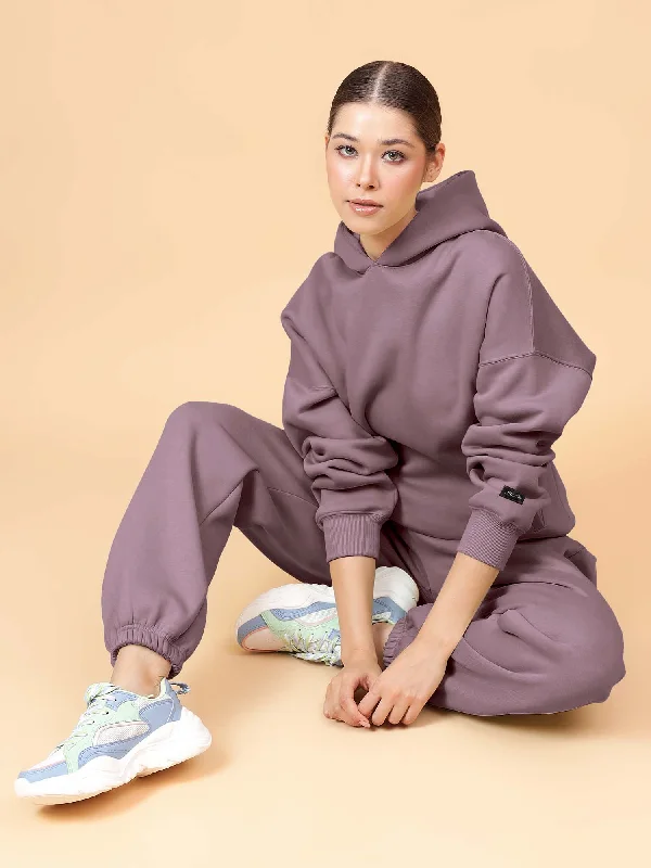 Classic Retro Fitkin Women Solid Lavender CozyCore Fleece Hoodie