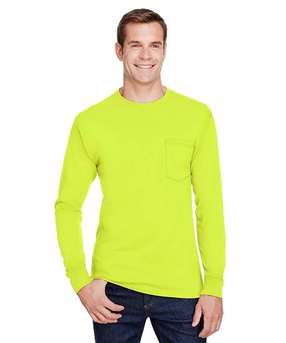 Fashion And Simplicity W120 - Hanes Adult Workwear Long-Sleeve Pocket T-Shirt | Safety Green Fashion And Simplicity W120 - Hanes Adult Workwear Long-Sleeve Pocket T-Shirt | Safety Green