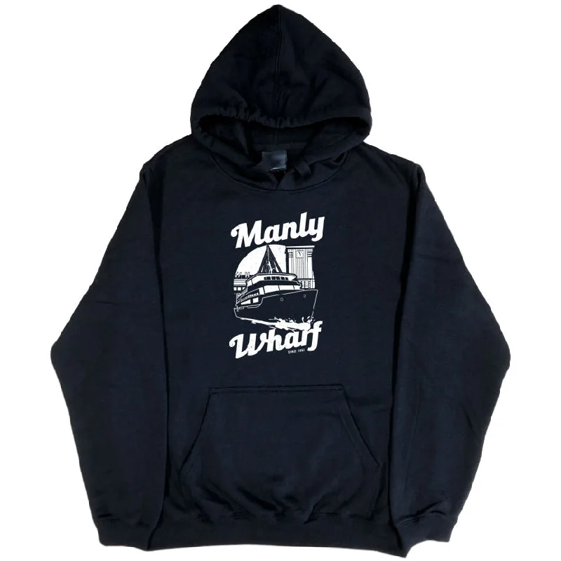 Leisure Sports Manly Wharf Ferries Hoodie (Black, White Print)