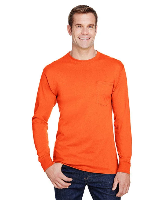 Fashion Must-have W120 - Hanes Adult Workwear Long-Sleeve Pocket T-Shirt | Safety Orange