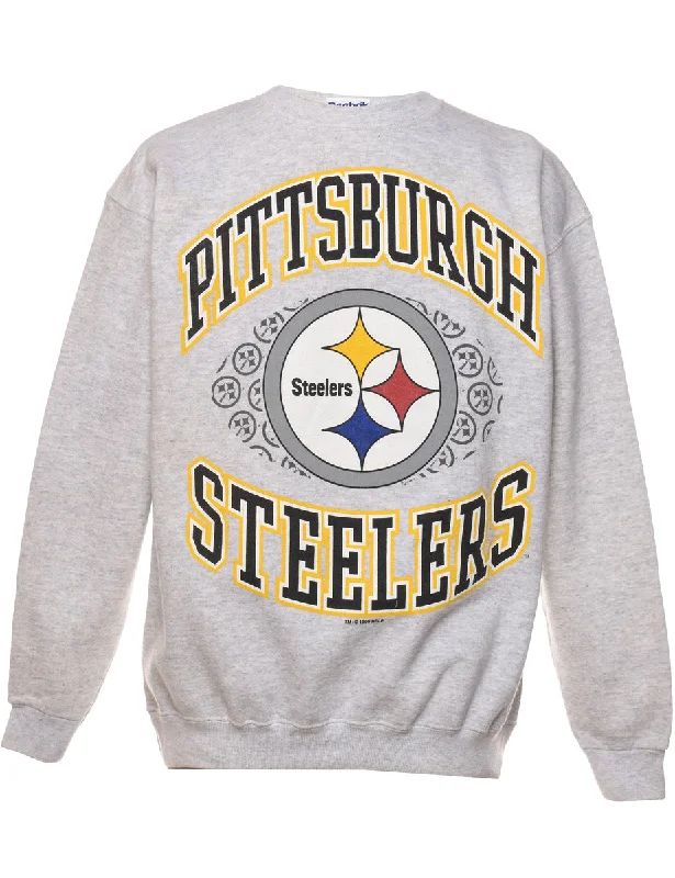 Elegant And Charming Reebok Pittsburg Steelers Marl Grey  Printed Sweatshirt - M