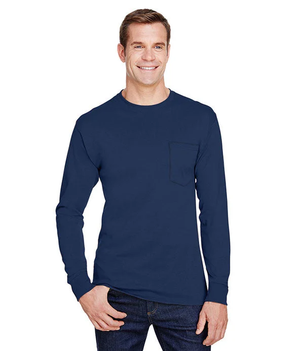 Energy Wear W120 - Hanes Adult Workwear Long-Sleeve Pocket T-Shirt | Navy