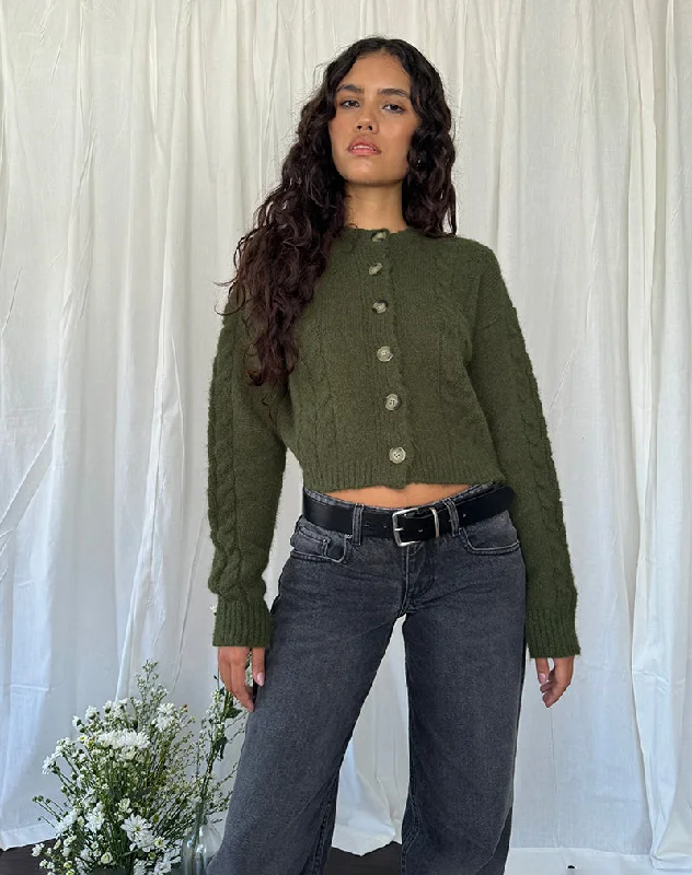 Noble Temperament Claire Knit Cardigan in Forest Green