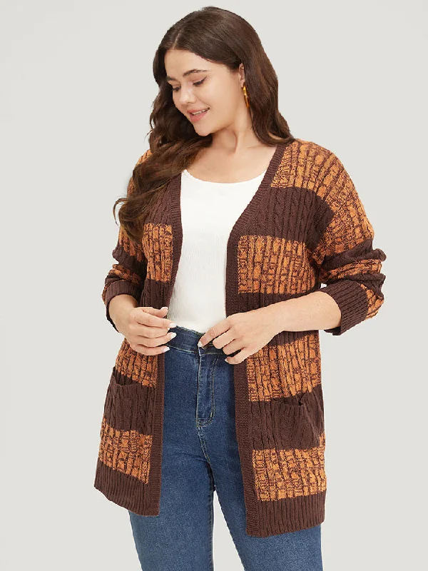 Trendy Looks Halloween Colorblock Cable Knit Patched Pocket Cardigan