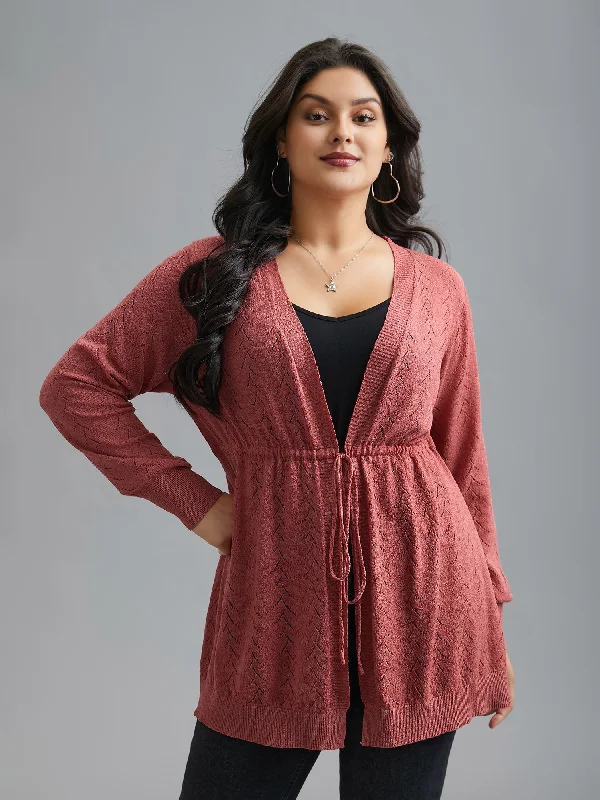 Sports Fitness Wear Textured Waist Tie Fitted Knit Cardigan