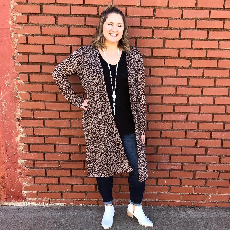 Slightly Flared Design Shimmer Leopard Kimono