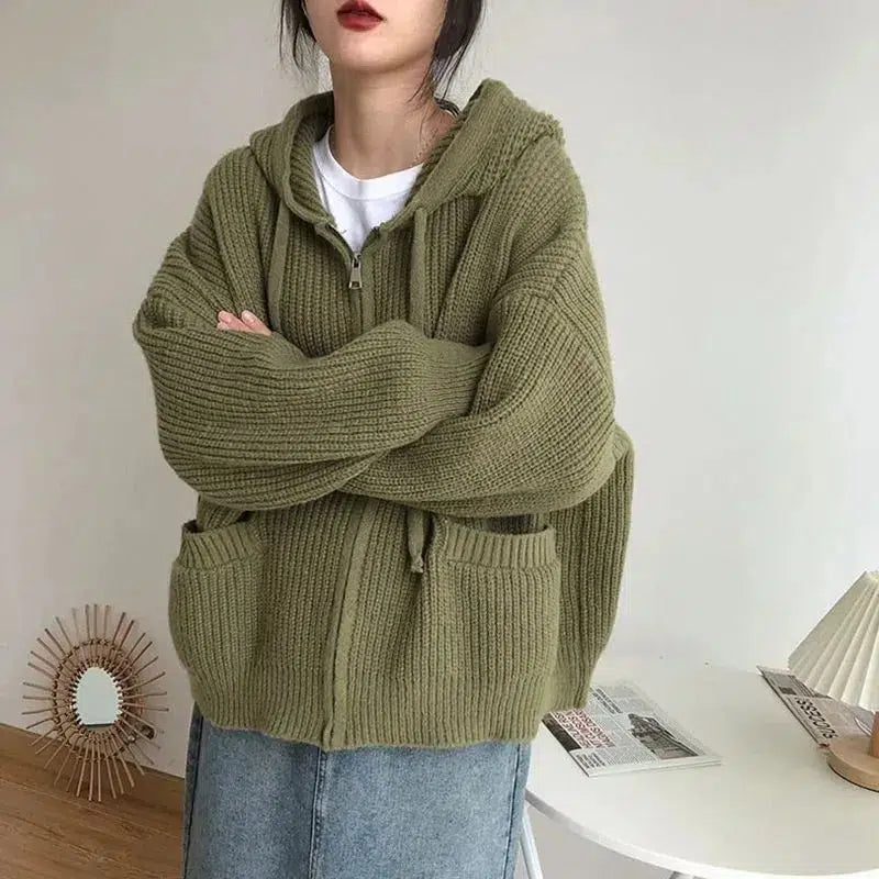 Boutique display Oversized Knitted Hooded Cardigan