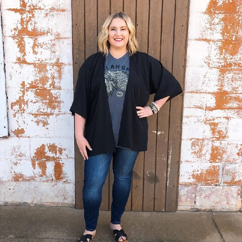 Fresh And Simple Sheer Wide Sleeve Solid Kimono