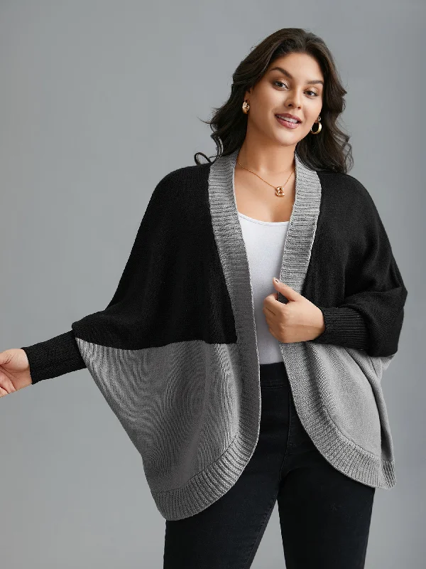 Fun and cute Curvy Ribbed Hem Color Block Knit Cardigan