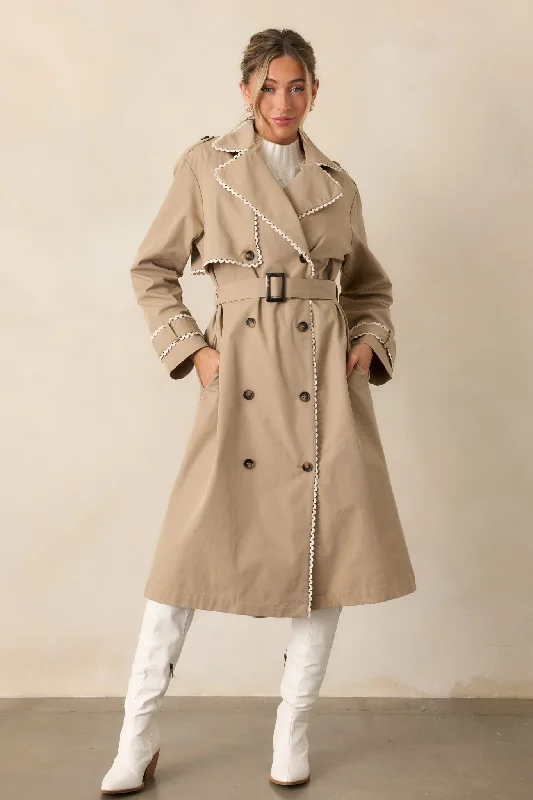 Cozy Look A Crazy Idea Taupe RicRac Trench Coat