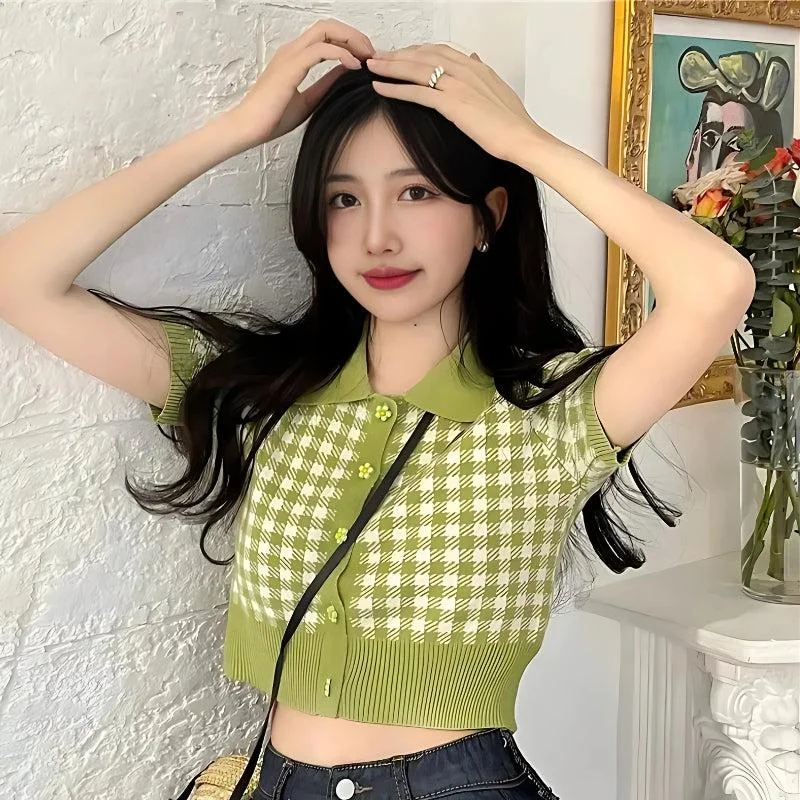 Avant-garde trend Soft Girl Plaid Crop Cardigan