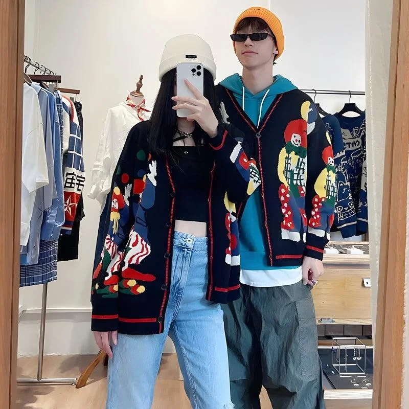 Sports Fitness Style Clowns Knitted Cardigan
