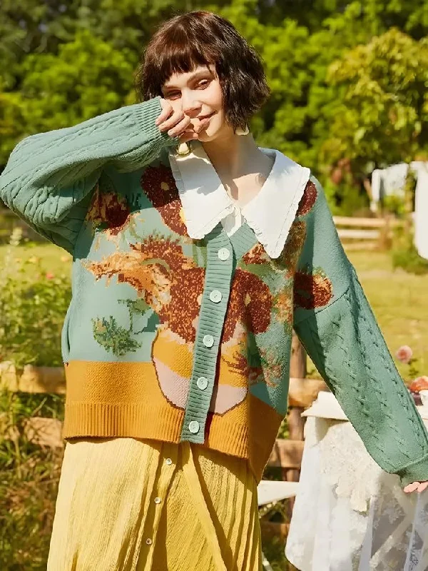 Retro Design Van Gogh Sunflowers Cardigan