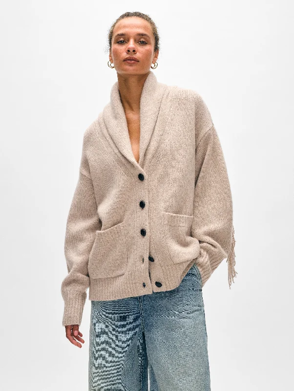 Sports High Waist Style Cashmere Blend Luxe Fringe Coatigan