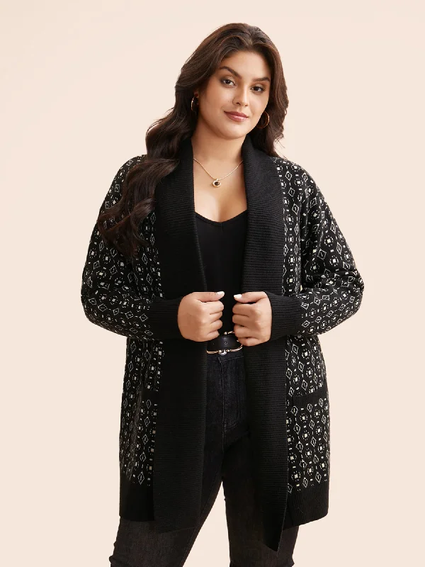 Cool Breeze At Night Supersoft Essentials Geometric Jacquard Drop Shoulder Cardigan