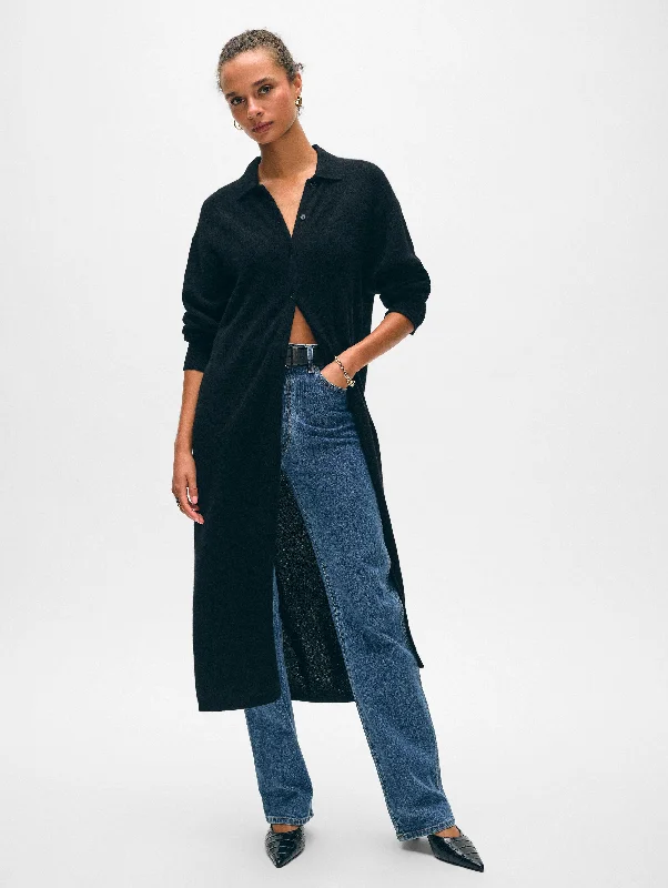 High waist design Cashmere Collared Duster Cardigan