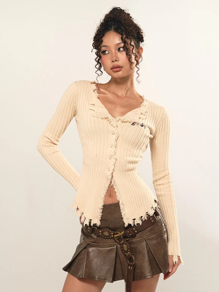 Street Letter Style Fairy Grunge Corduroy Distressed Cardigan