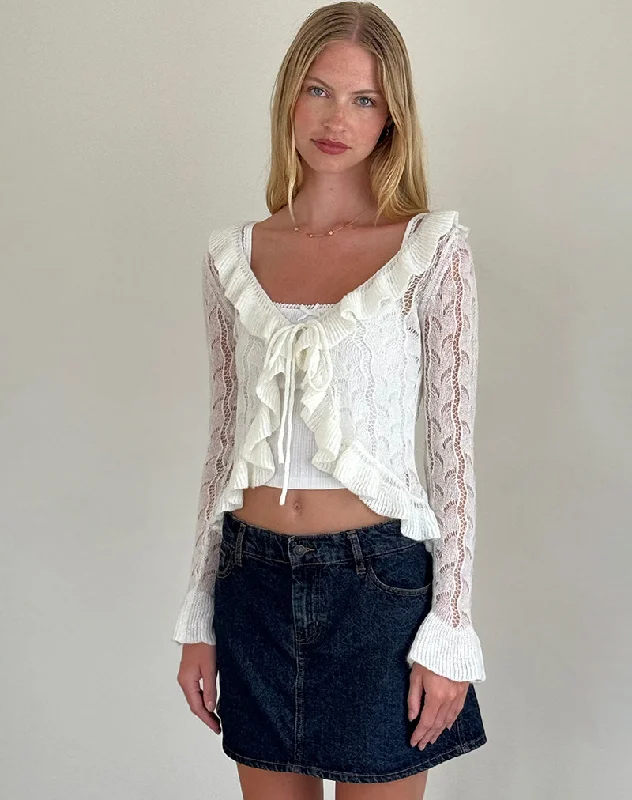 Sweet breath Kenira Cardigan in Pointelle Knit Birch Cream