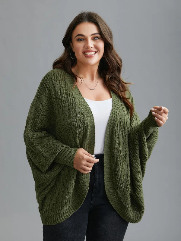 Sports Jumpsuit Curved Open-Front Dolman Sleeve Knit Cardigan