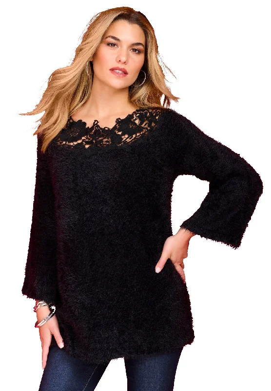 Warm and substantial Lace Neck Eyelash Sweater