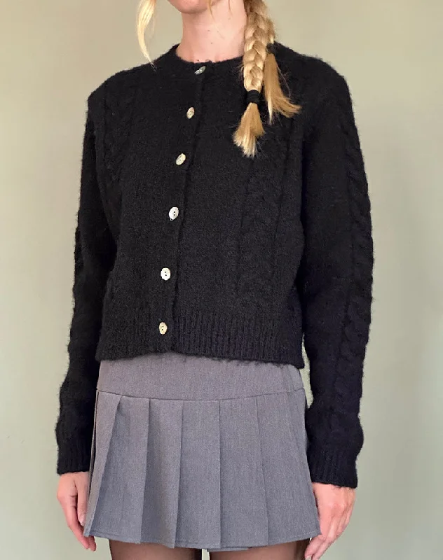 Slim Fit Abelia Cable Knit Cardigan in Black