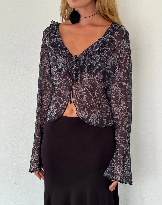 Sports Zipper Style Lakota Cardigan in Black Baroque Print