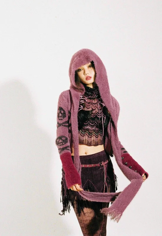 Retro Stripes Grunge Gothic Skull Hooded Cardigan