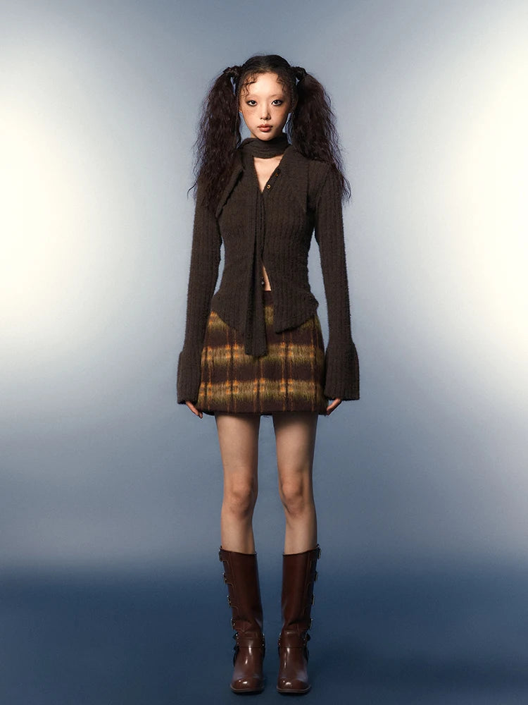 Luxury and fashionable Chelsea Collar Scarf Tie Knitted Cardigan