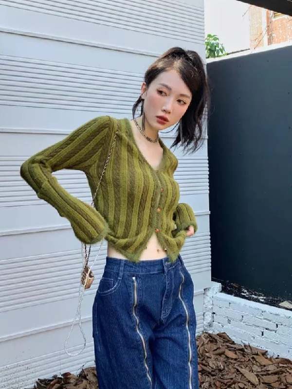 Single item design Striped Fluffy Cardigan