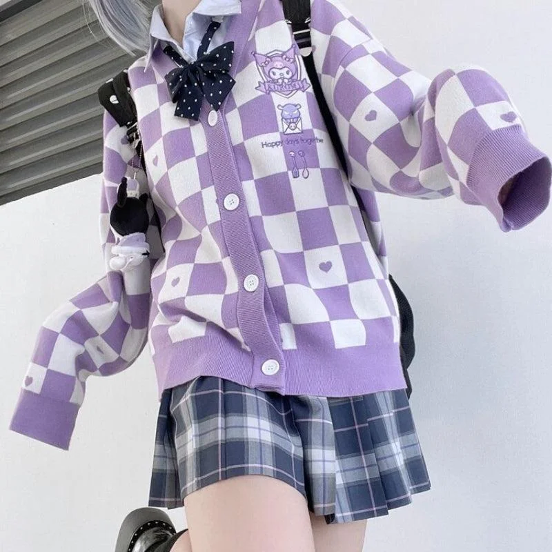 Sports Yoga Style Kuromi Buttoned Purple Cardigan
