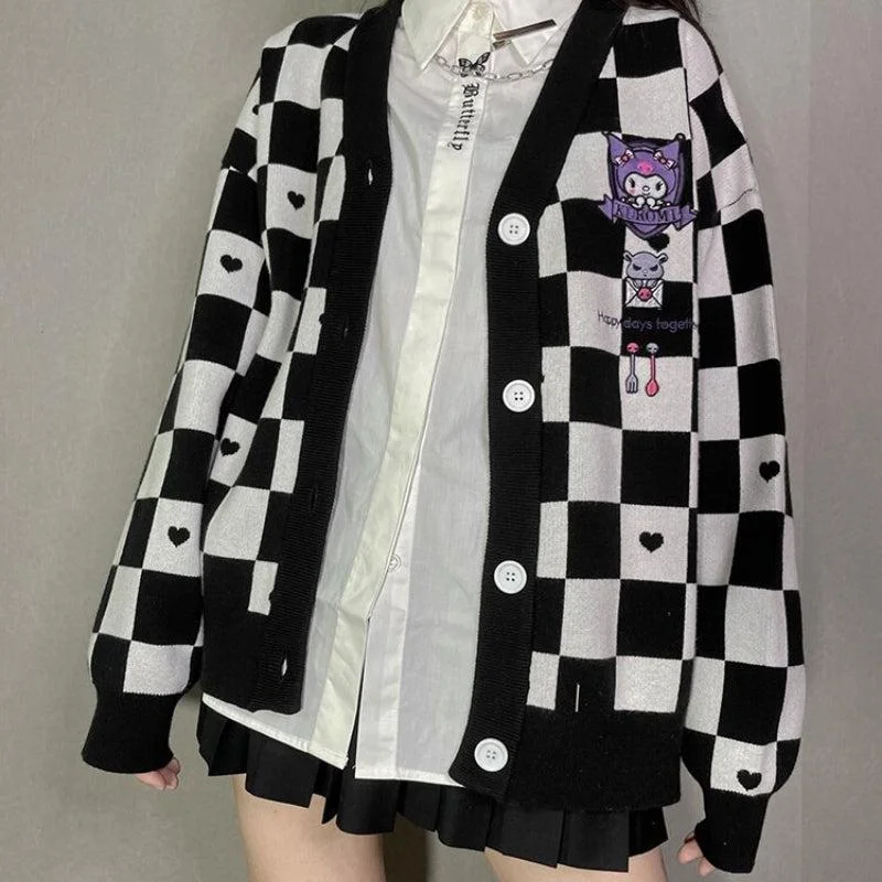 Sports Vitality Style Kuromi Buttoned Black Cardigan