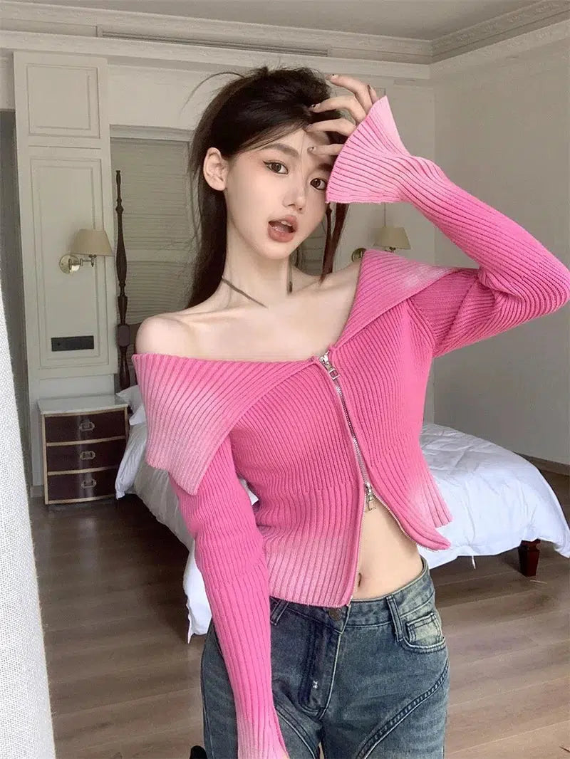 Mid-length Style Y2K Off Shoulder Cardigan
