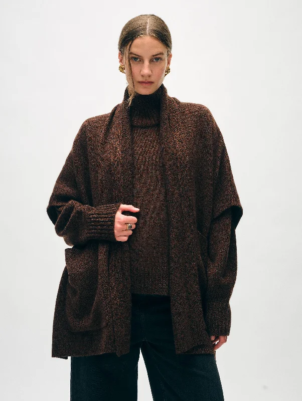 Retro Lace Fabric Merino Cashmere Open Poncho