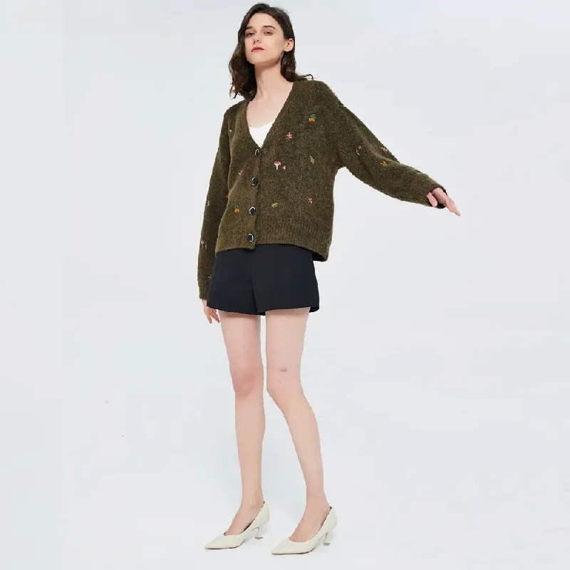Sports Tights Goblincore Leaf Embroidery Cardigan