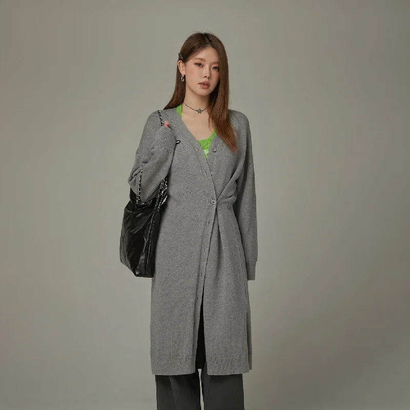 Warm Winter Series Slit Wrap Button Knit Long Cardigan