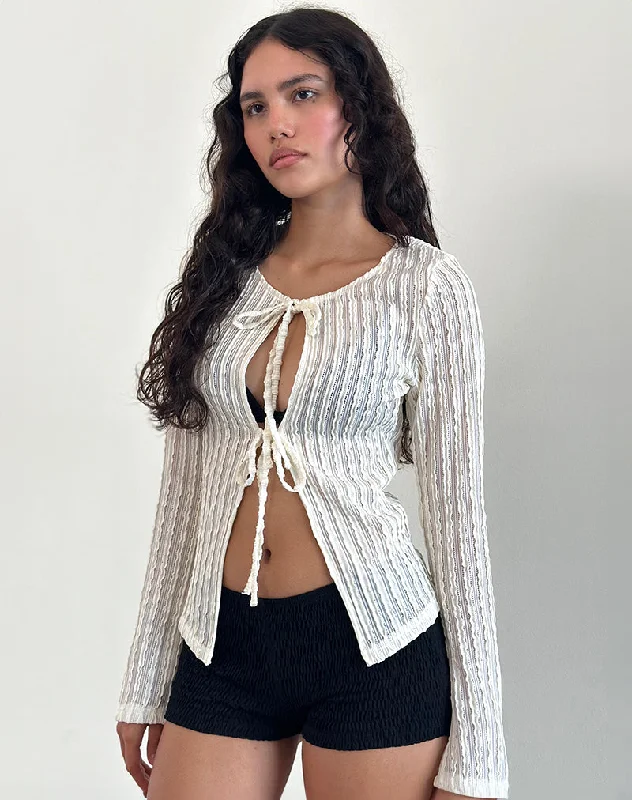 Relaxed Fashion Araceli Tie Front Top in Crinkle Ecru