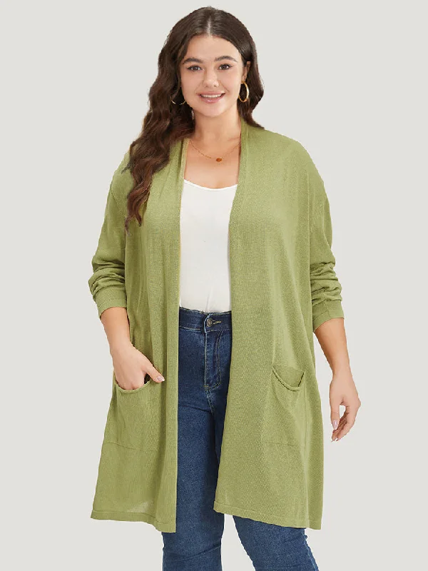 Personality Publicity Solid Patched Pocket Open Front Tunic Cardigan