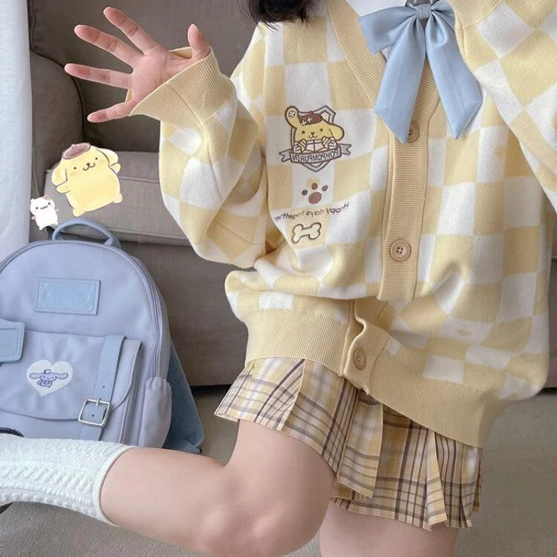 Sports Functional Style Pompurin Buttoned Yellow Cardigan