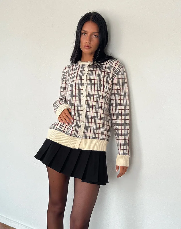 Black And White Style Arlene Cardigan Checked Knit Cream