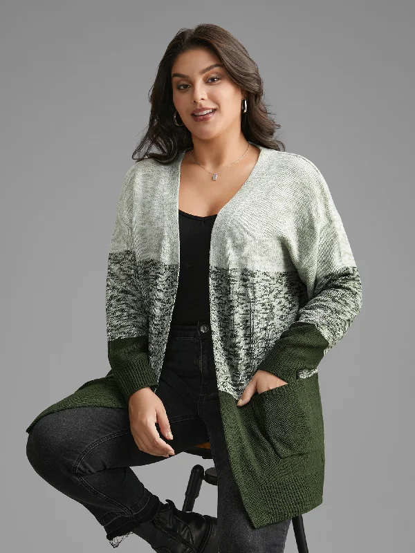 Boutique style Heather Colorblock Contrast Patched Pocket Cardigan