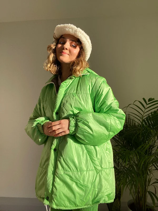 Personalized Design Vintage Lime Green Puffer Jacket (M)