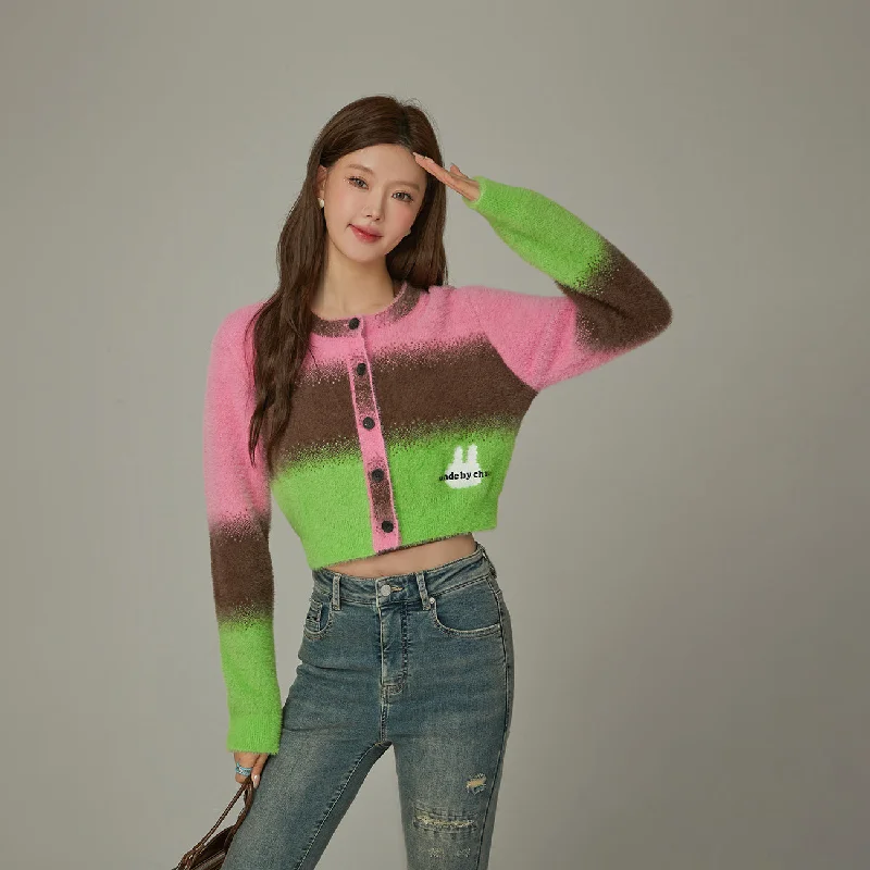 British Fashion Color Cropped Knit Cardigan