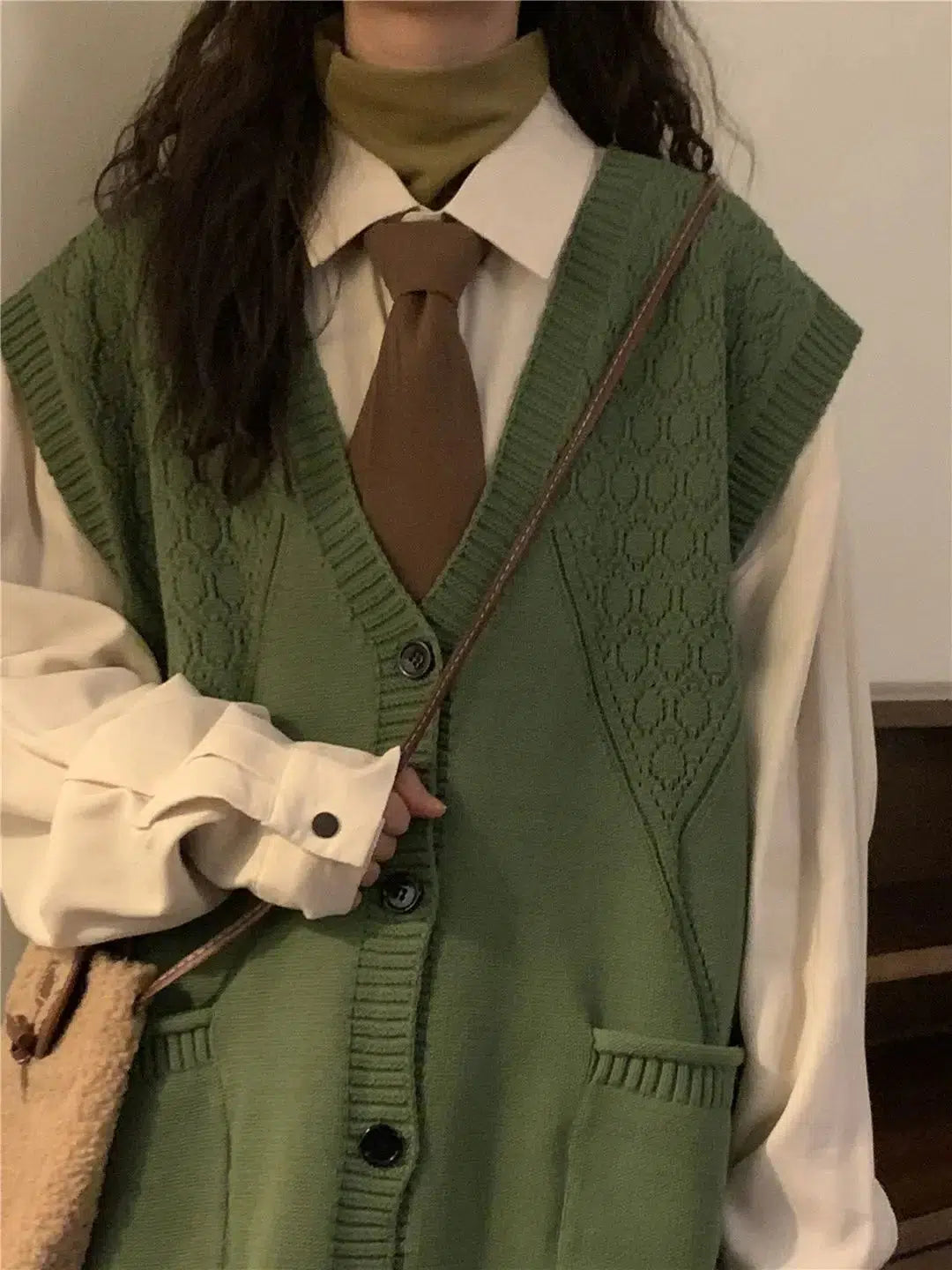 Romantic And Sweet Dark Academia Deep V-Neck Sleeveless Cardigan