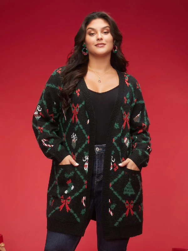 Classic Festive Plaid Pattern Open-Front Cardigan