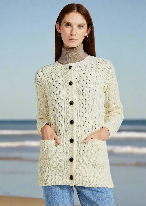 Modern Chic Basket Weave Aran Cardigan | Natural