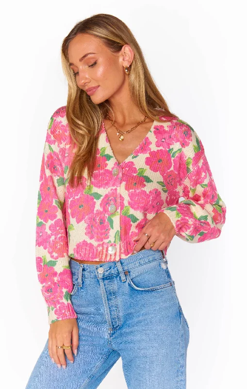 Fashionable Items Clemmie Cardi ~ Pink Floral Soiree Knit