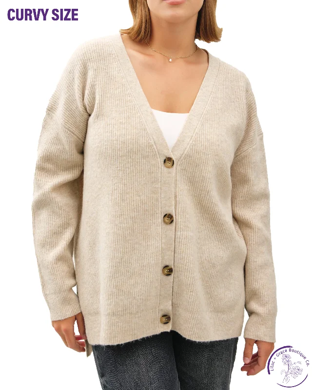 Lace Design Curvy Button Down Cardigan